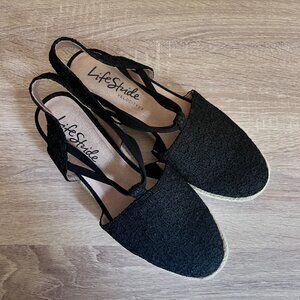 Life Stride Velocity 2 "Katarina" Wedge Espadrille Sandals - Sz 7.5 Wide - Black